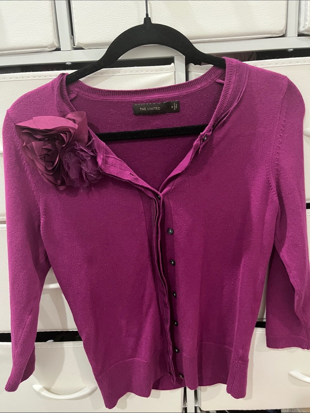 The Limited Magenta Floral Applique Cardigan